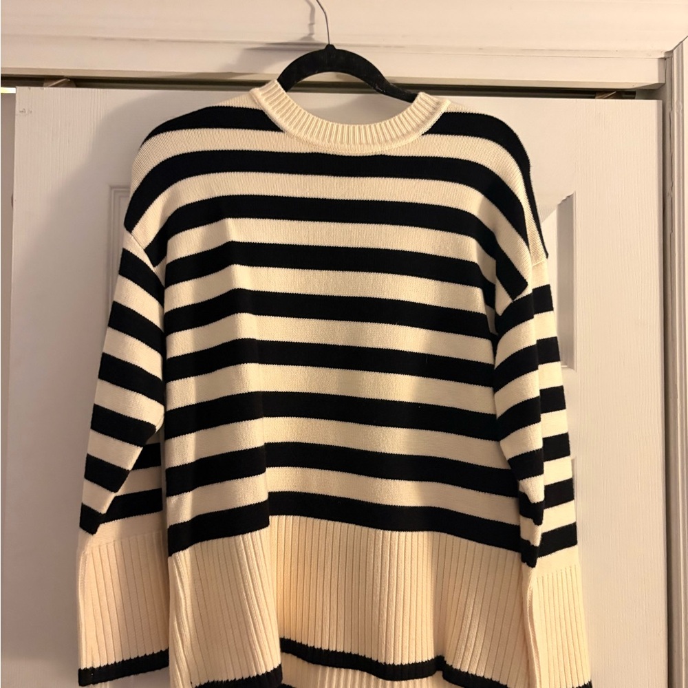 Elegant Black and Cream Striped Women's Sweater